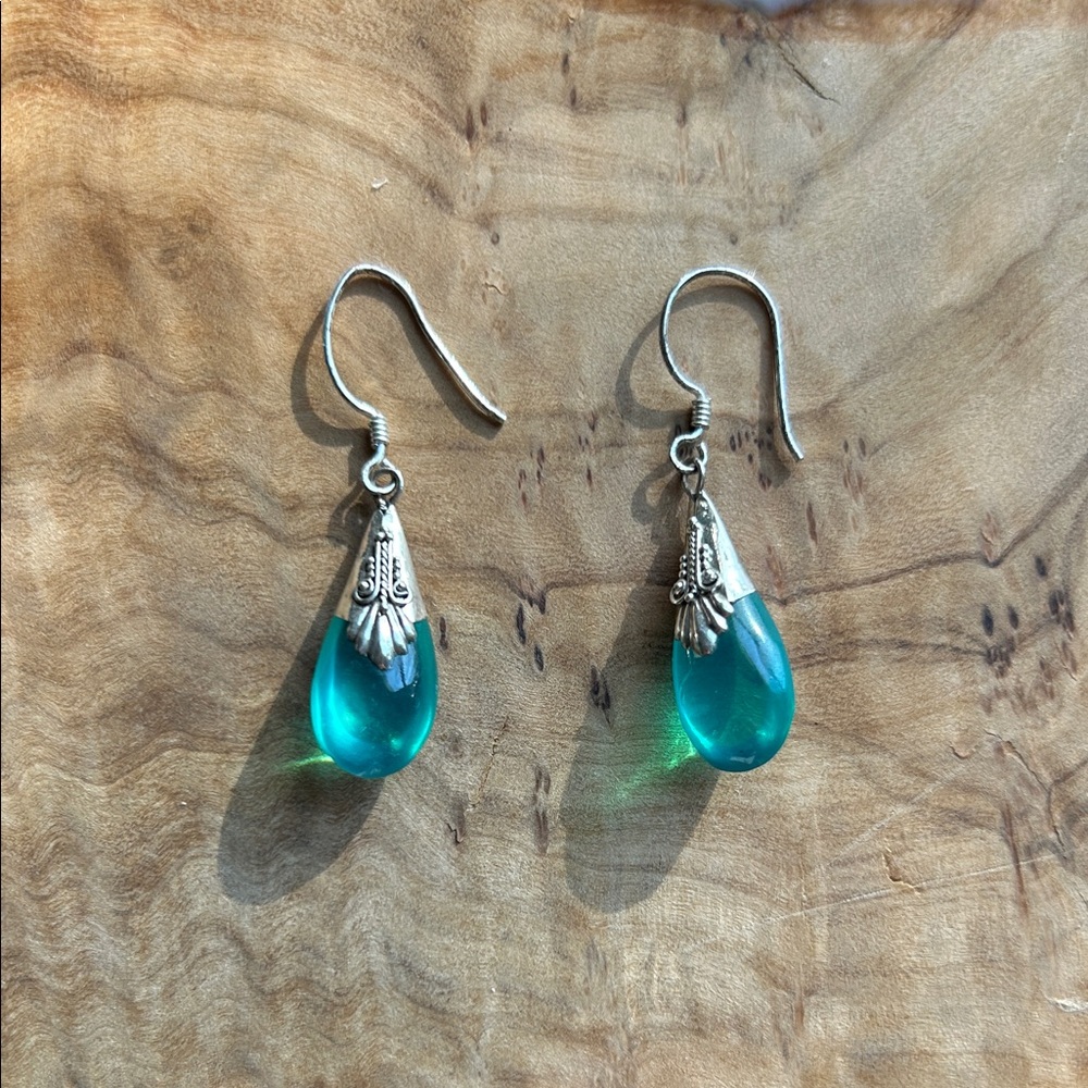 Vintage 925 Sterling Silver and Teal Drop Earrings